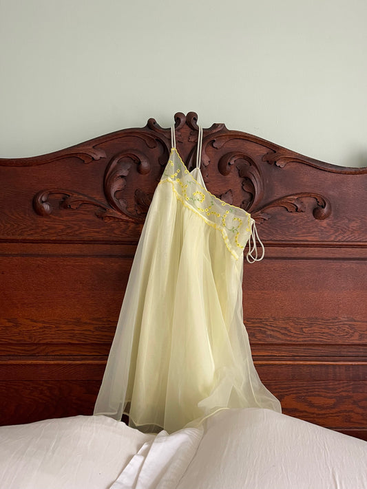 Vintage Yellow Chiffon Nightgown Set Size S
