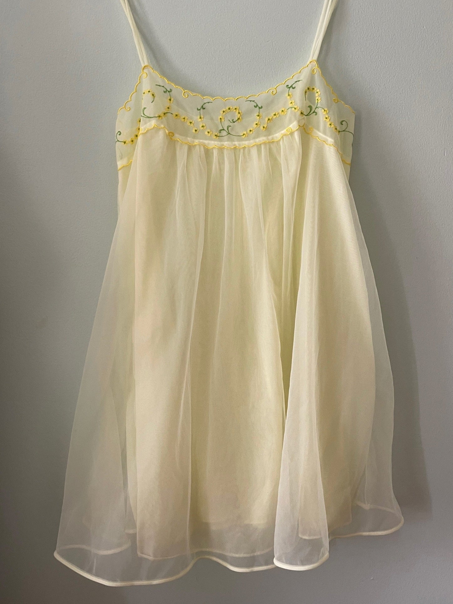 Vintage Yellow Chiffon Nightgown Set Size S