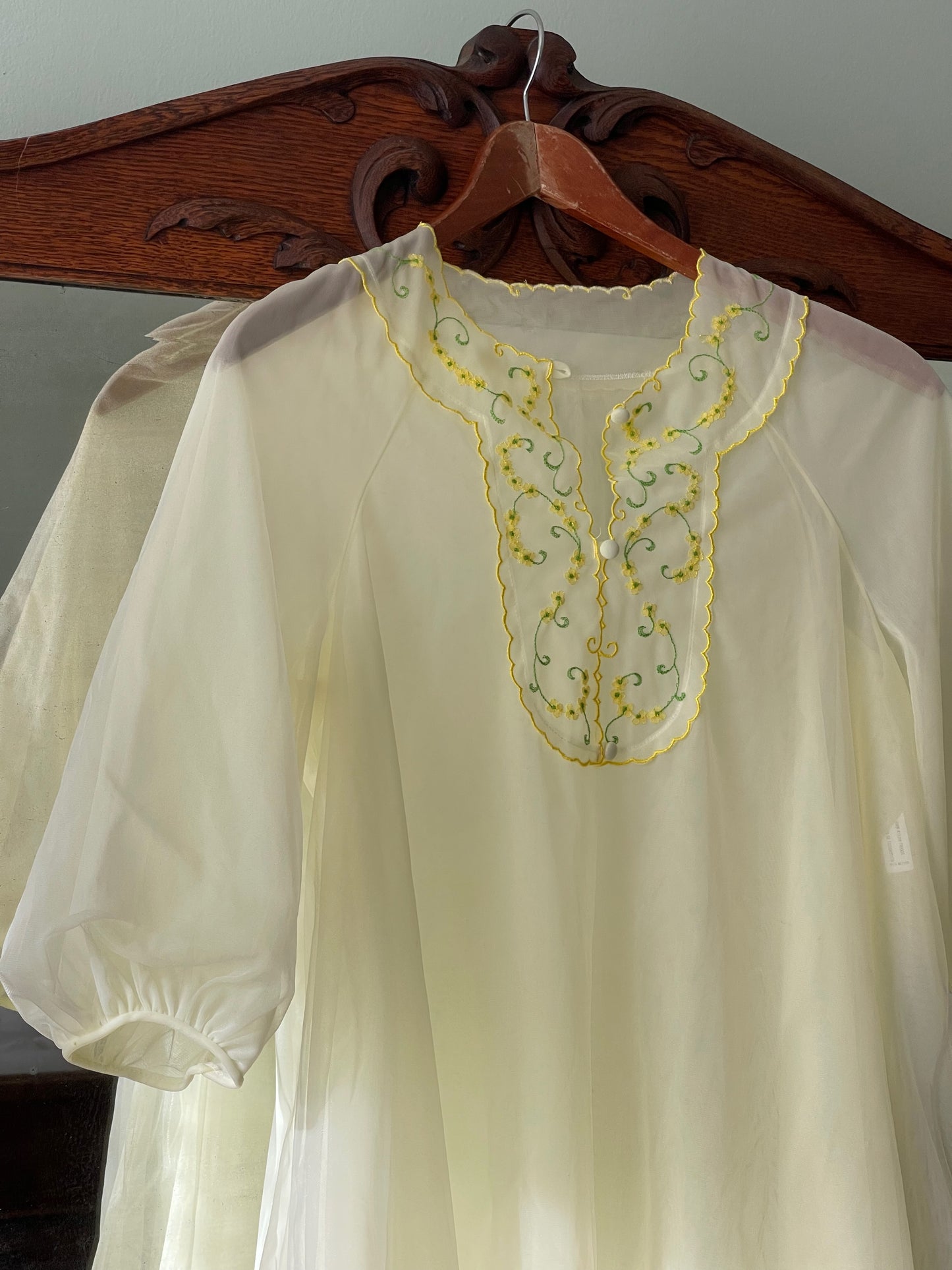 Vintage Yellow Chiffon Nightgown Set Size S