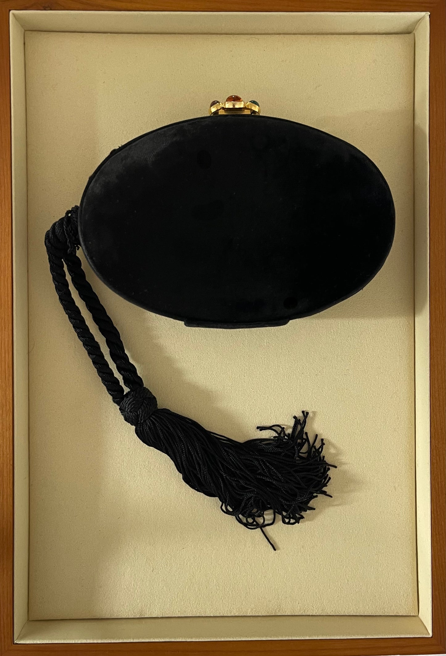 Velvet Clutch with Tassel and Jewel Details