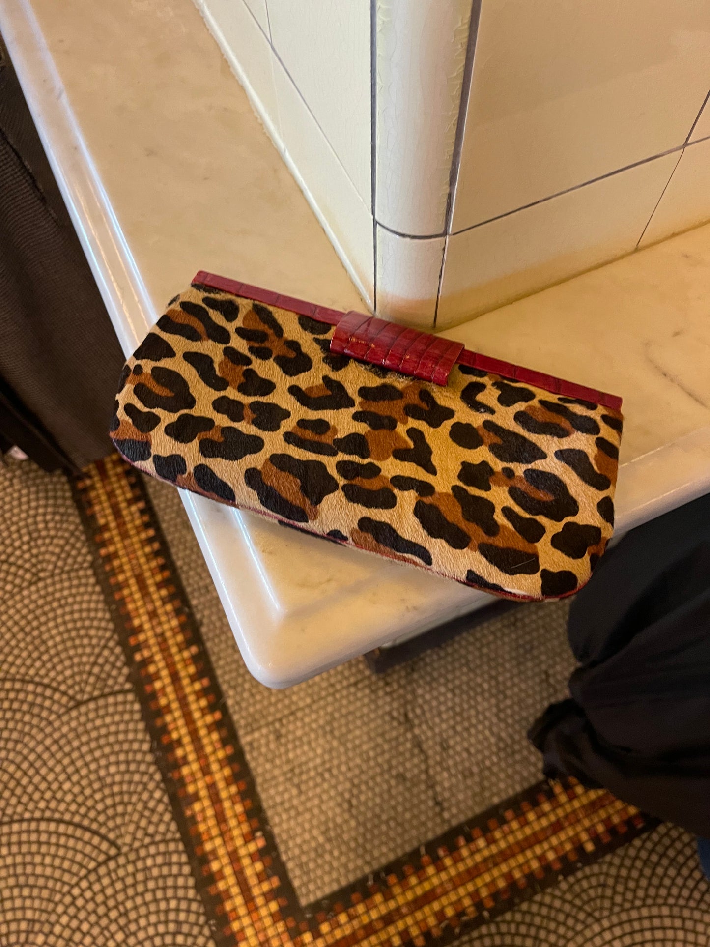 Genuine Crocodile and Pony Hair Leopard Clutch