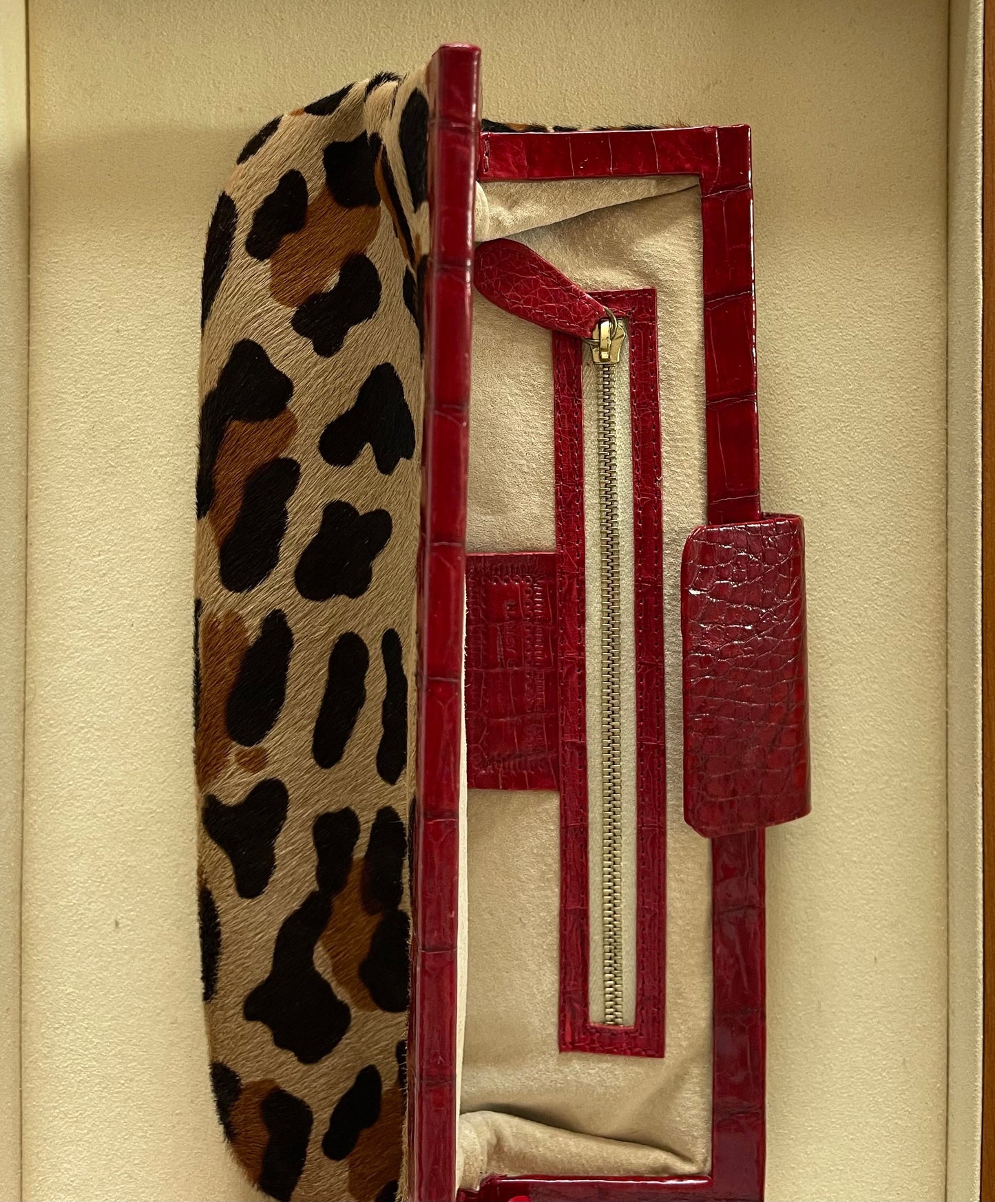 Genuine Crocodile and Pony Hair Leopard Clutch