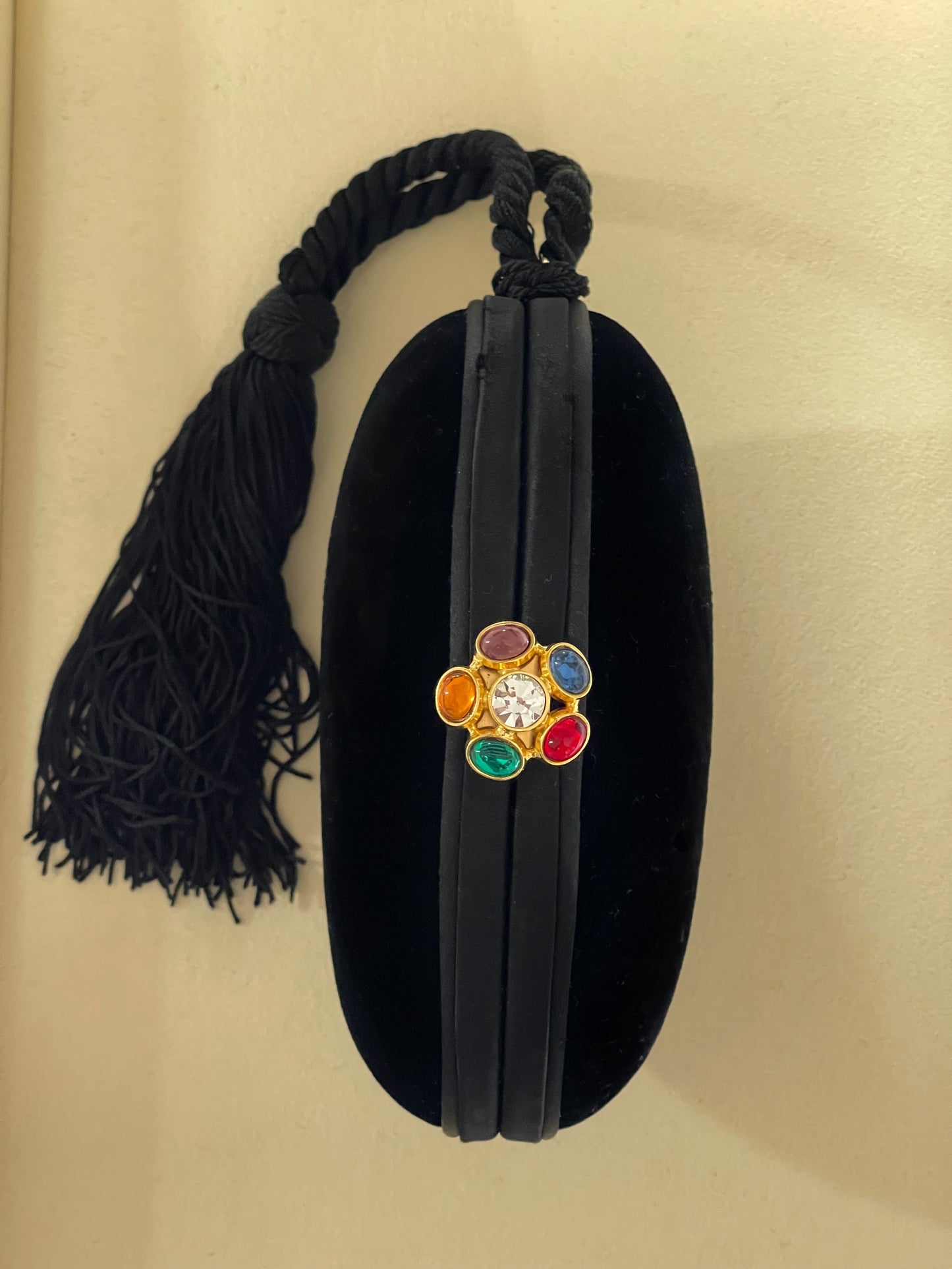 Velvet Clutch with Tassel and Jewel Details