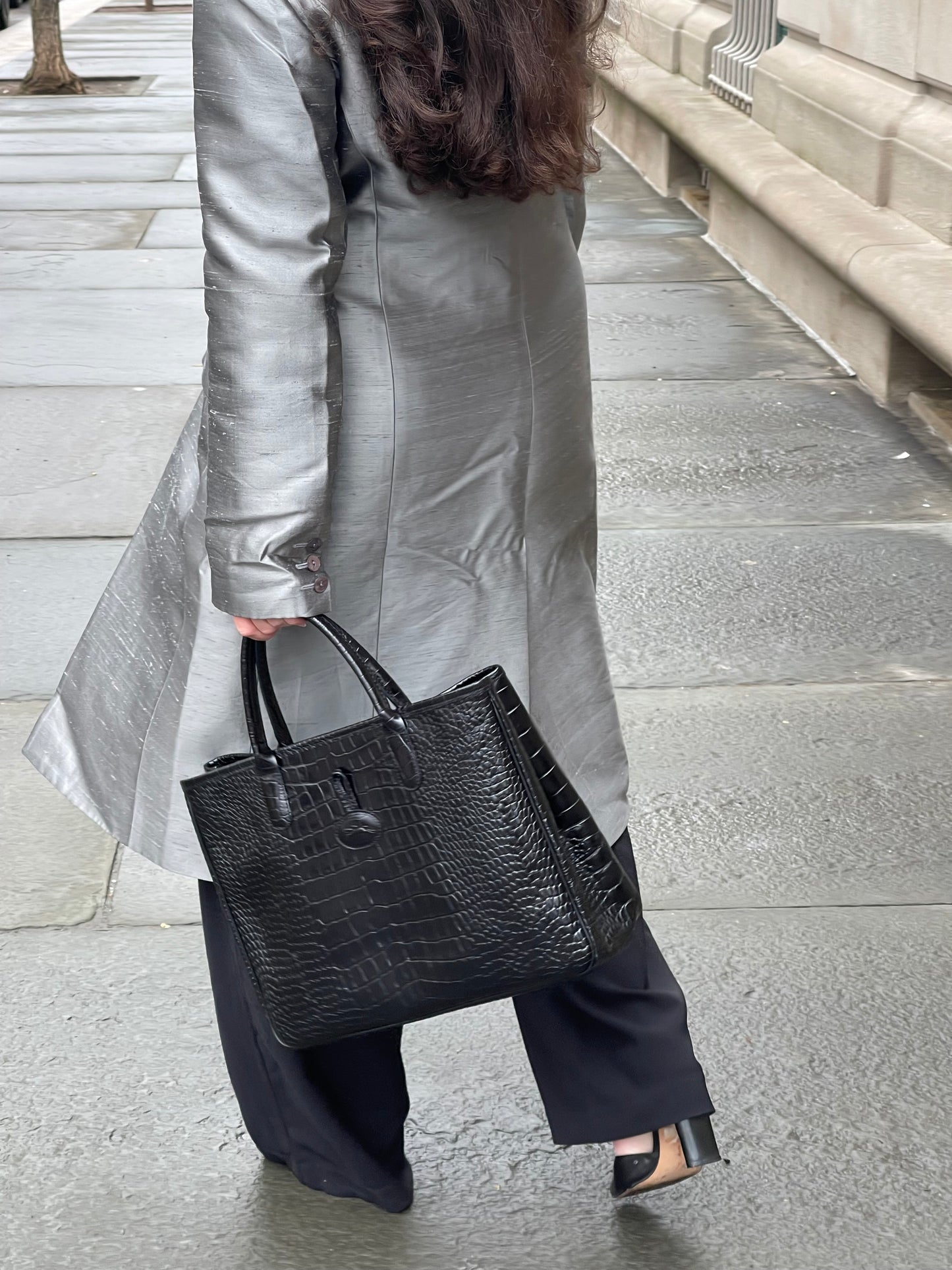 90s Longchamp Croc Embossed Leather Tote