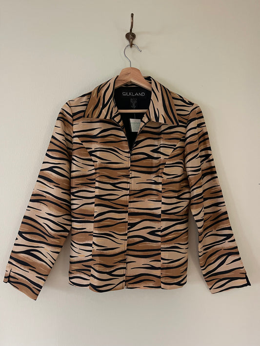 Zebra Silk Zip Up Top