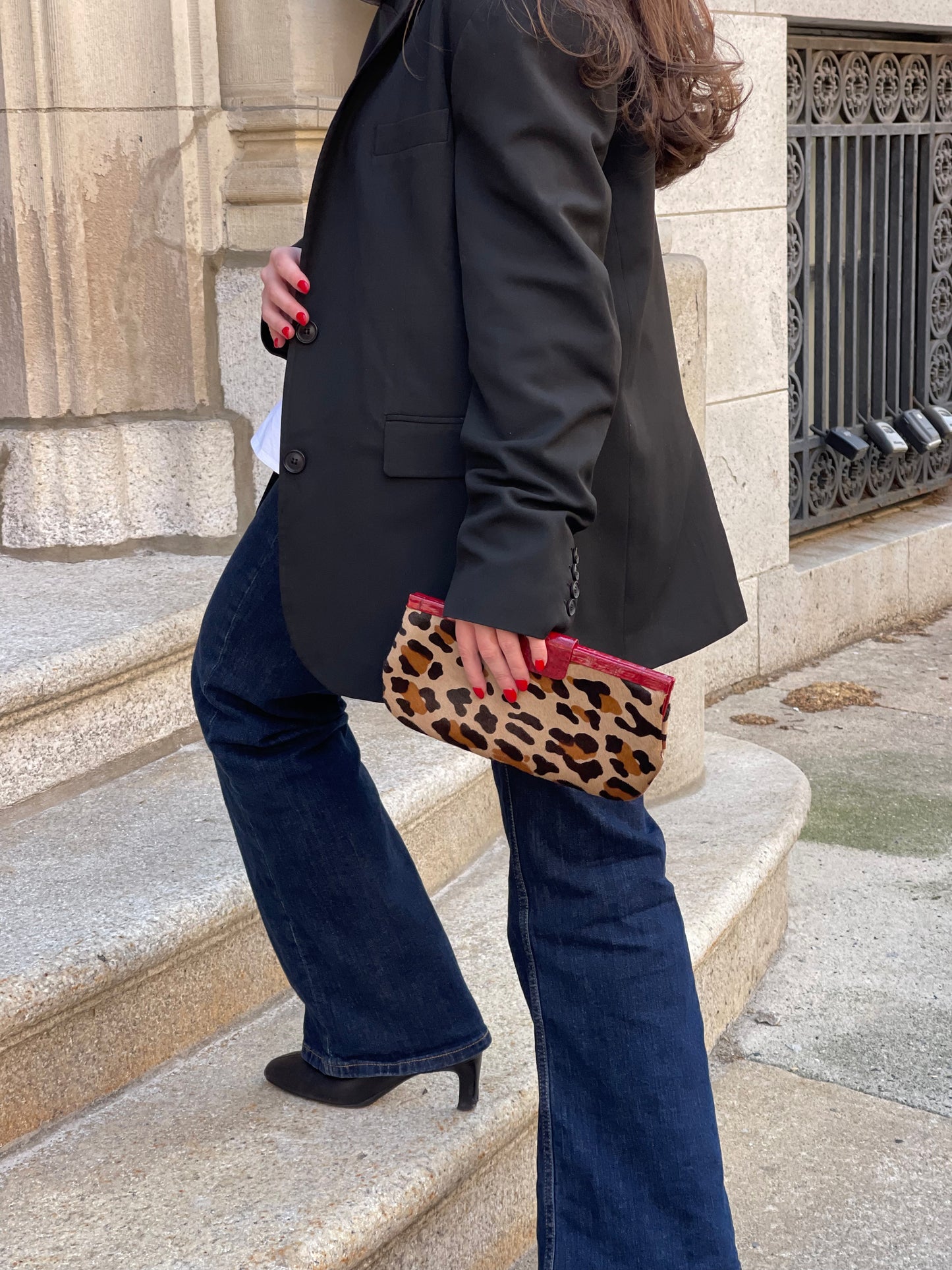 Genuine Crocodile and Pony Hair Leopard Clutch