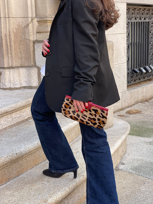 Genuine Crocodile and Pony Hair Leopard Clutch