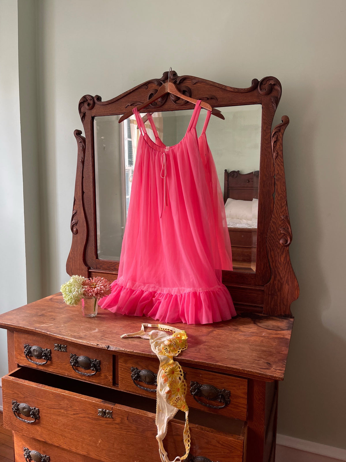 Vintage Pink Chiffon Dress Size S/M