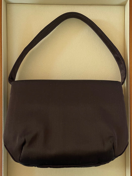Vintage Brown Satin Evening Bag with Gold Snap Closure Detail
