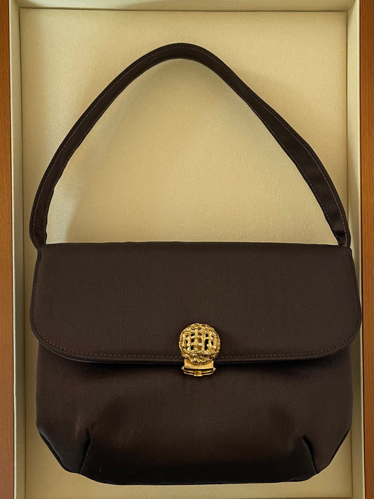 Vintage Brown Satin Evening Bag with Gold Snap Closure Detail
